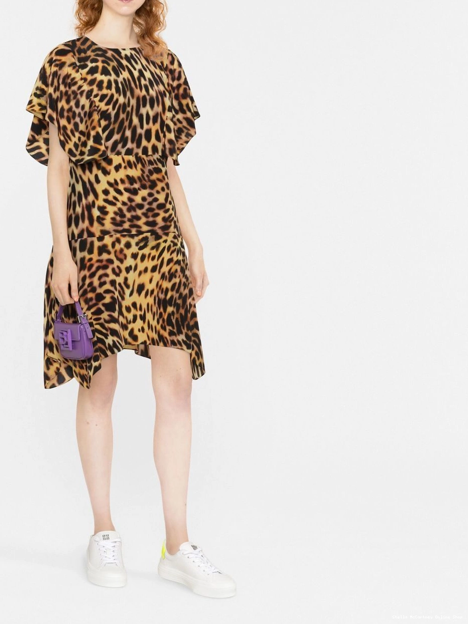 Affordable silk leopard-print McCartney flounce Stella Women dress 0318