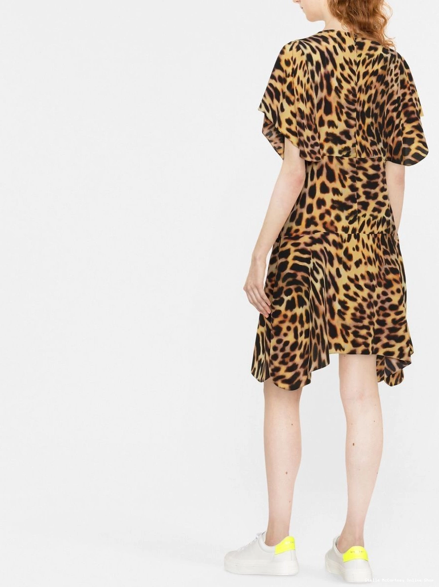 Affordable silk leopard-print McCartney flounce Stella Women dress 0318
