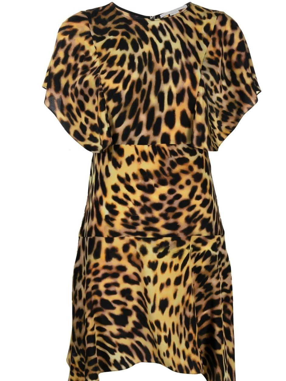 Affordable silk leopard-print McCartney flounce Stella Women dress 0318