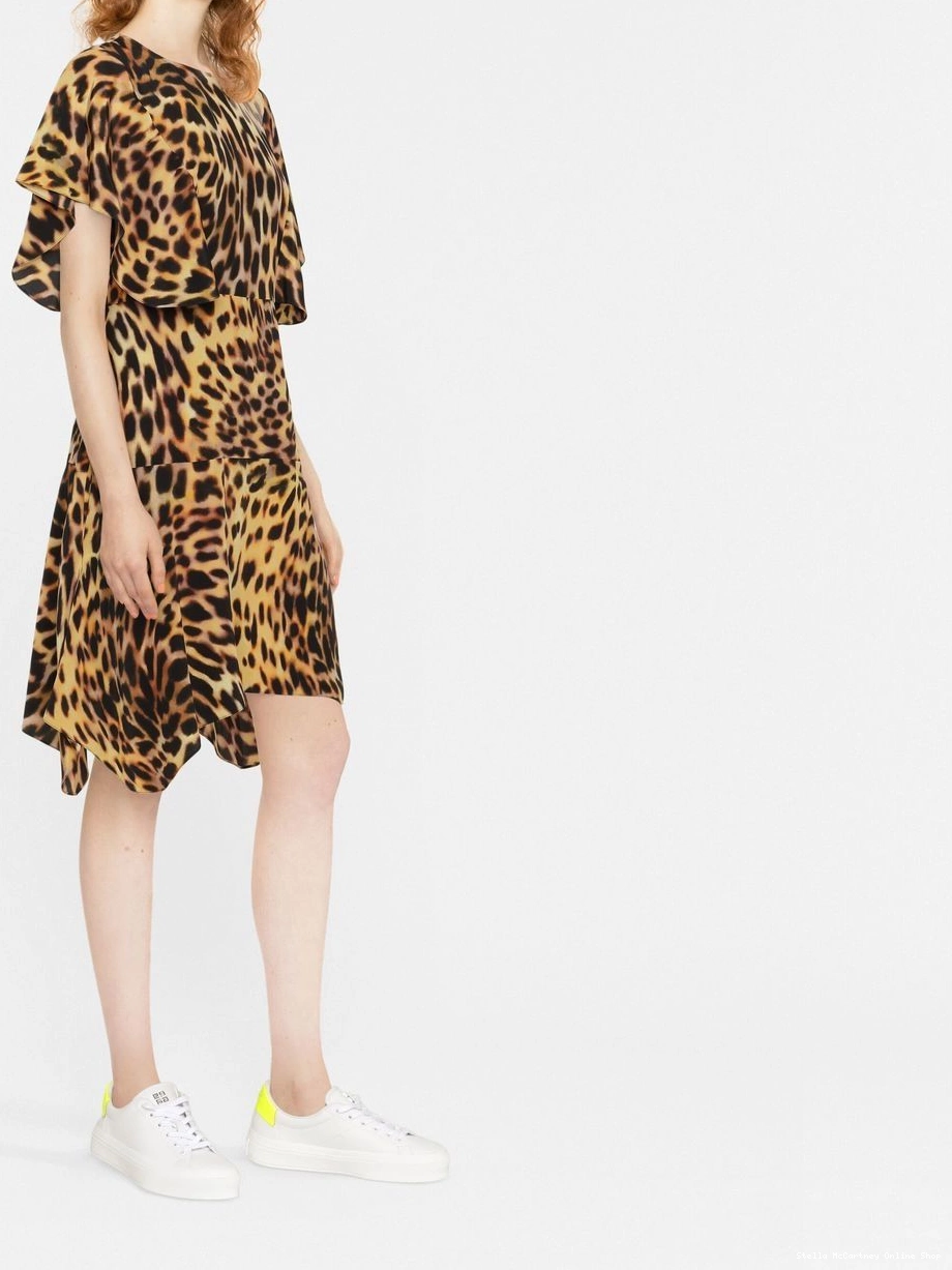 Affordable silk leopard-print McCartney flounce Stella Women dress 0318